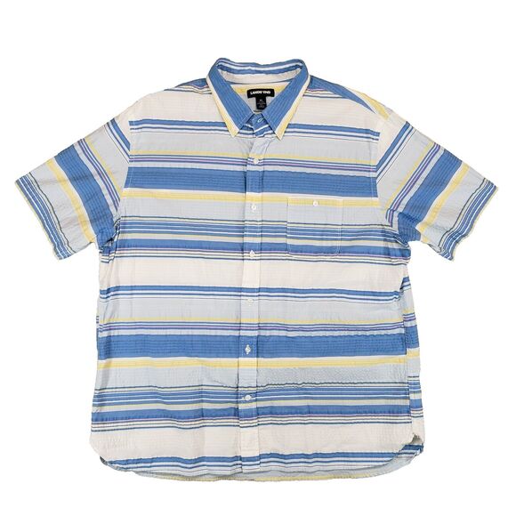 Lands' End Other - Lands End Tropical Seersucker Shirt Mens XL White Blue Yellow Striped Aloha